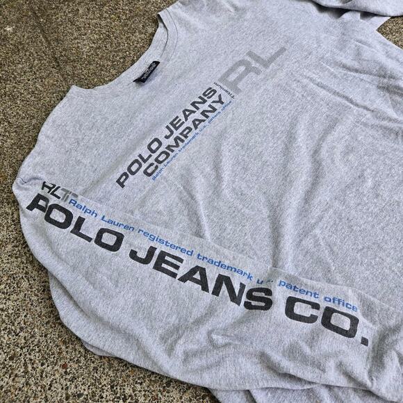 Vtg 90s POLO JEANS COMPANY Titanium Patent Office Graphic Longsleeve T Shirt XL - Picture 4 of 6